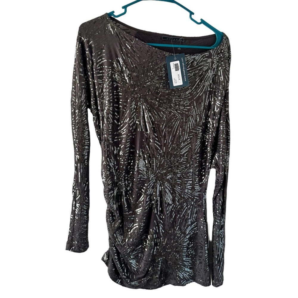 Velvet by Graham & Spencer Mini Dress Women’s Embroidered with Sequins Gray